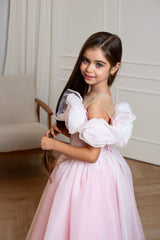 Girls’ Organza Dress with Handmade Bloom Details