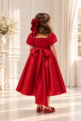 Elegant Satin Pearl Dress for Girls | Puff Sleeve Special Occasion Dress
