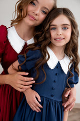 Classic Satin Girls Dress with Peter Pan Collar
