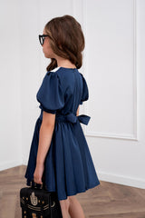 Classic Satin Girls Dress with Peter Pan Collar