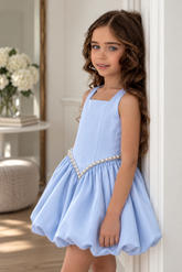 Luxury Satin Pearl Dress for Girls – Handmade Bubble Dress for Special Occasions