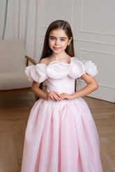 Girls’ Organza Dress with Handmade Bloom Details