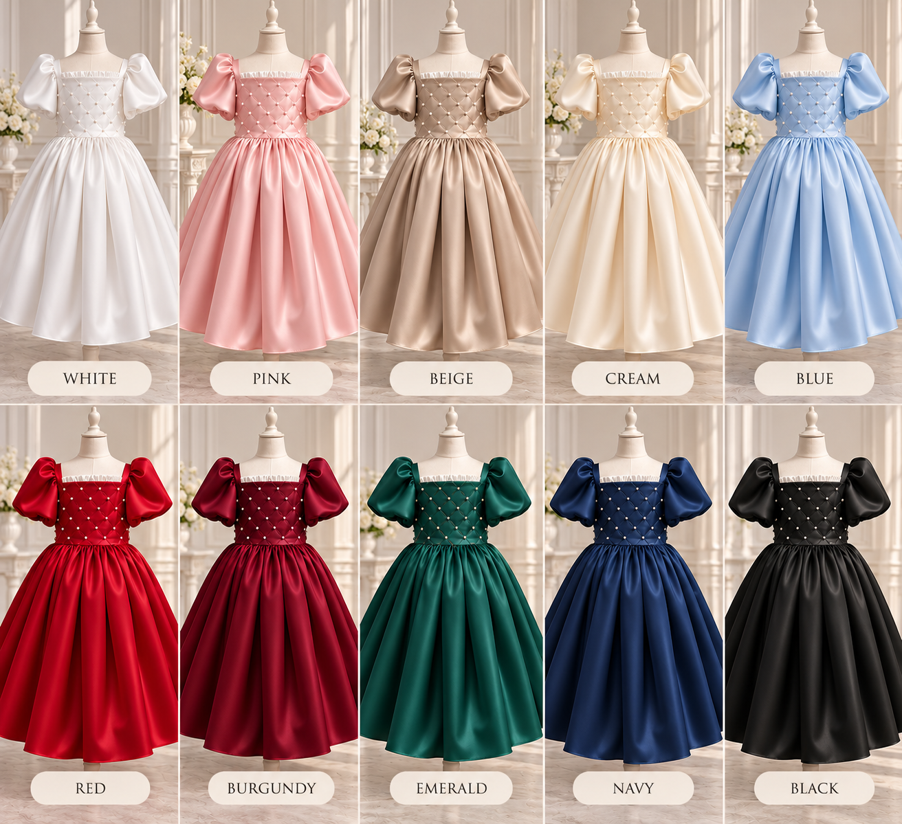 Luxurious Satin Dress with Handmade Embroidery – Soft Silky Lining in Multiple Colors