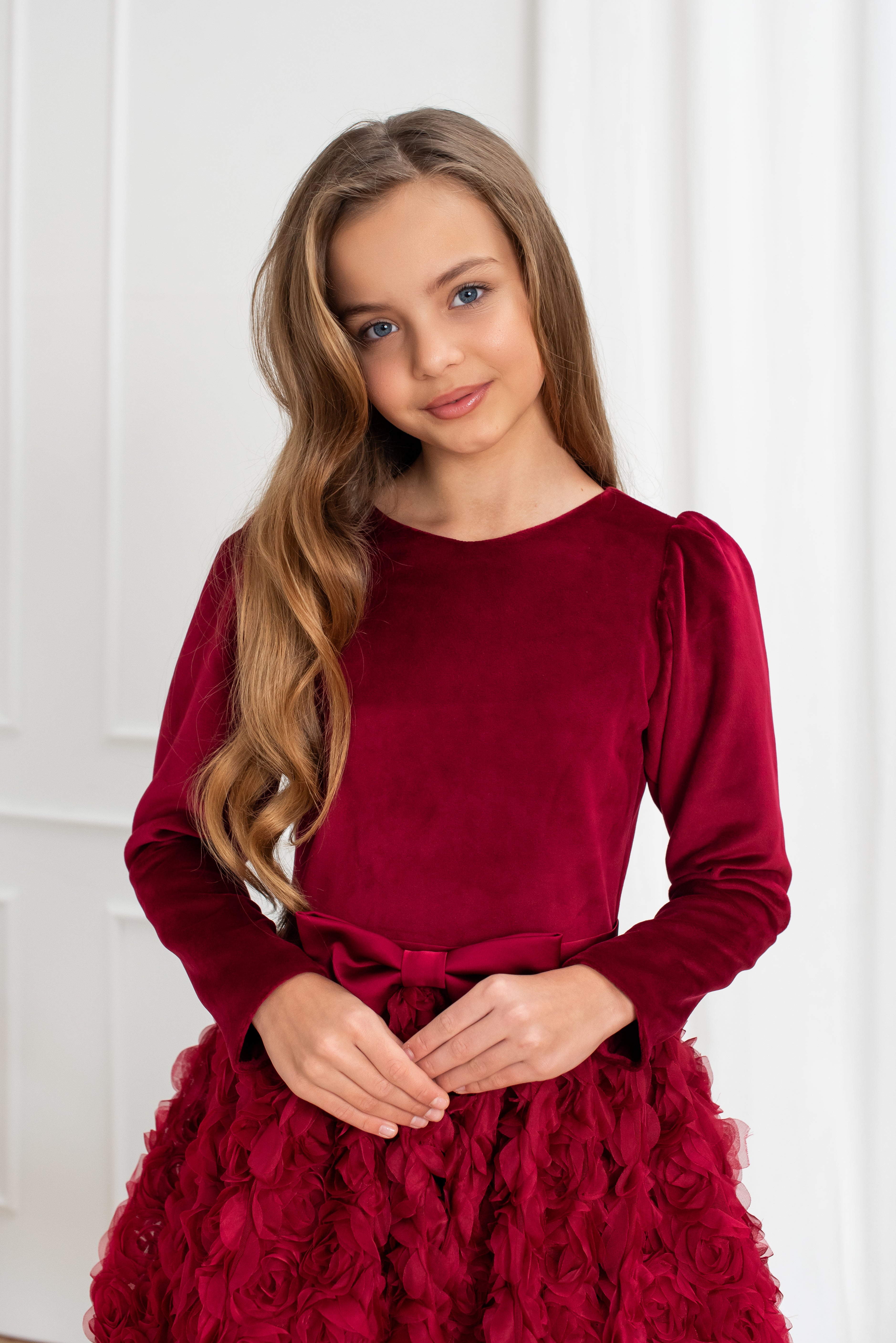 Luxury Velvet & 3D Rose Dress for Girls – Handmade Special Occasion Dress