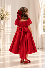 Elegant Satin Pearl Dress for Girls | Puff Sleeve Special Occasion Dress