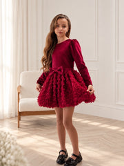 Luxury Velvet & 3D Rose Dress for Girls – Handmade Special Occasion Dress