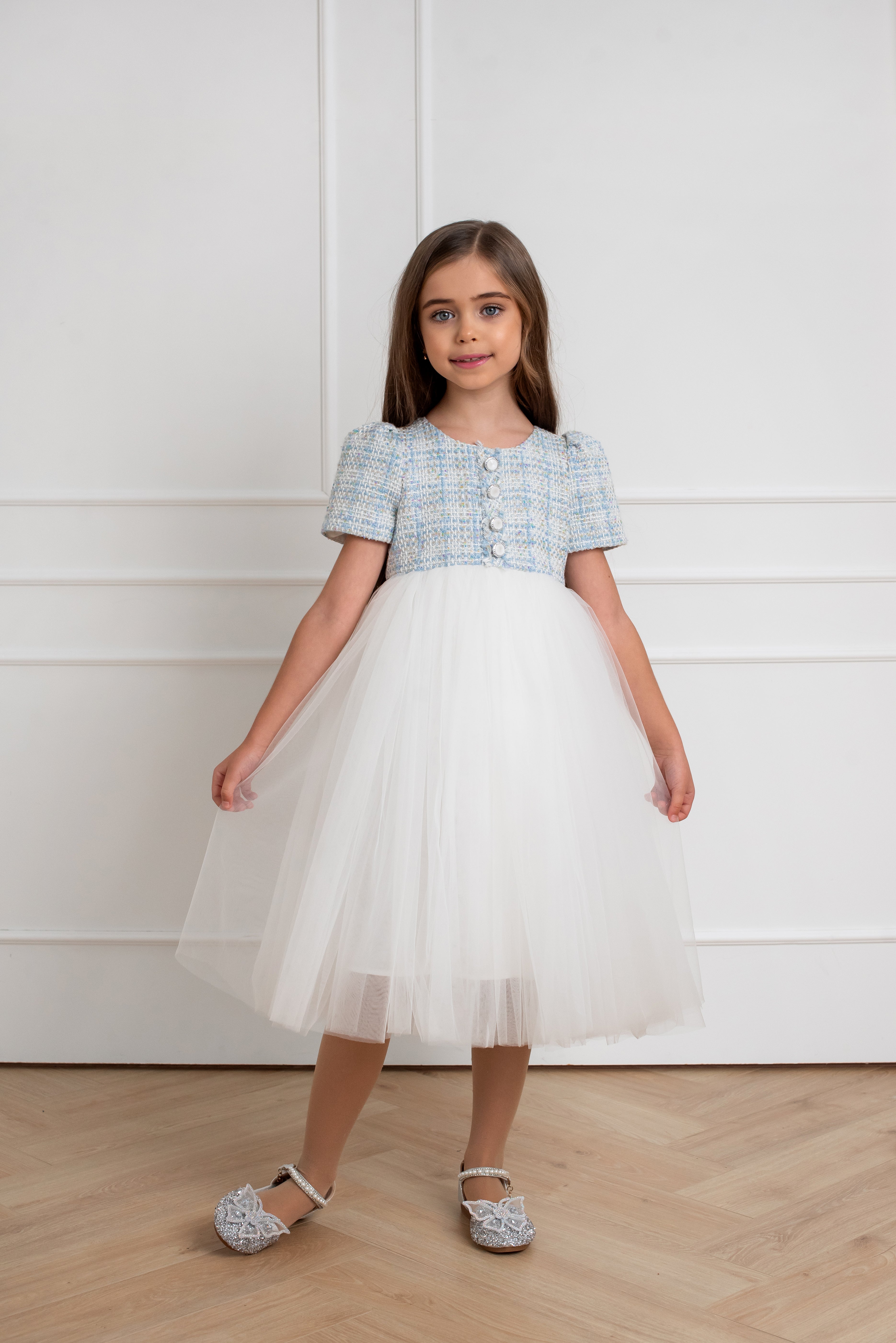 Tweed Festive Dress With Mesh