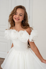Girls’ Organza Dress with Handmade Bloom Details