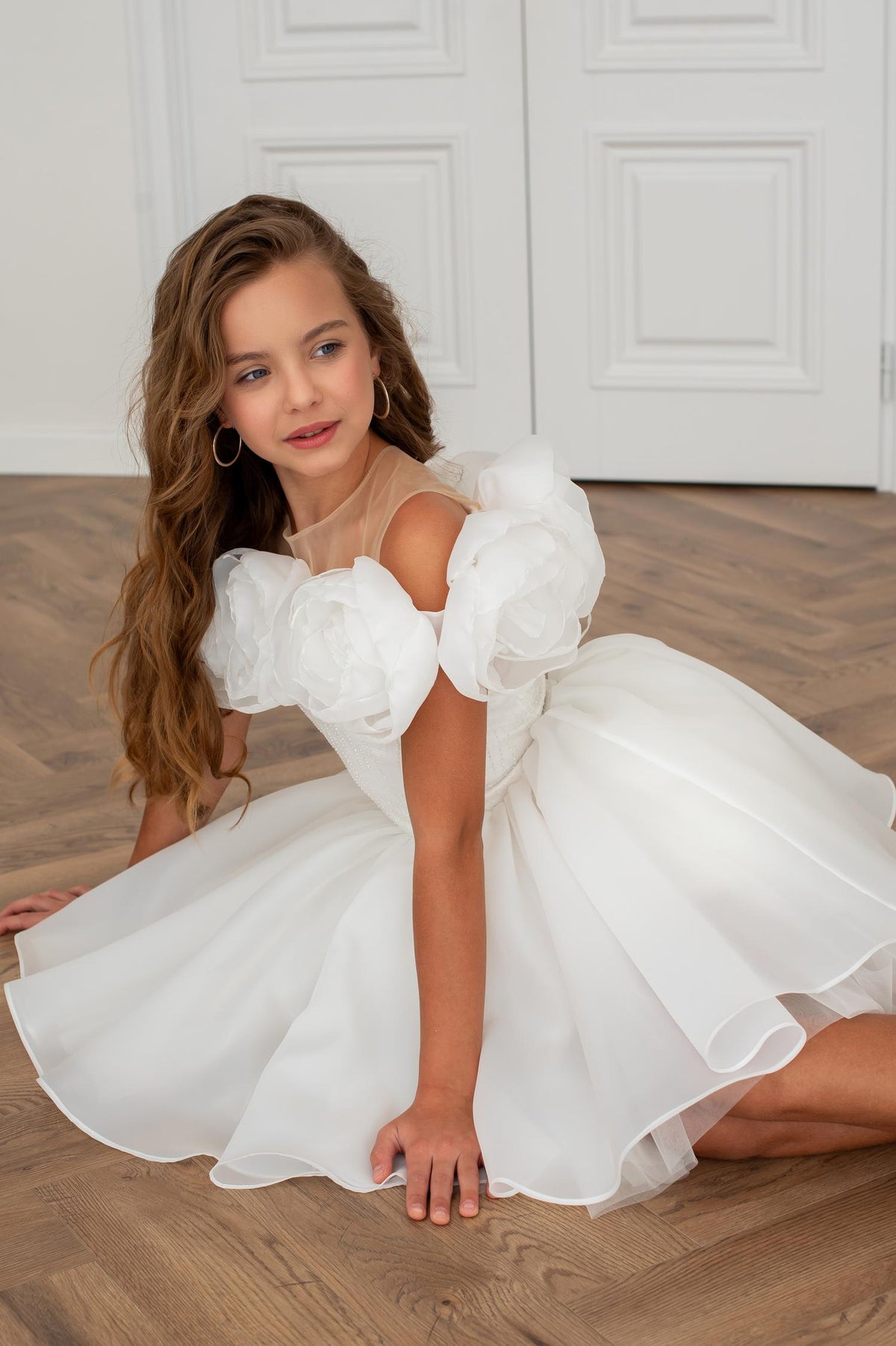 Girls’ Organza Dress with Handmade Bloom Details