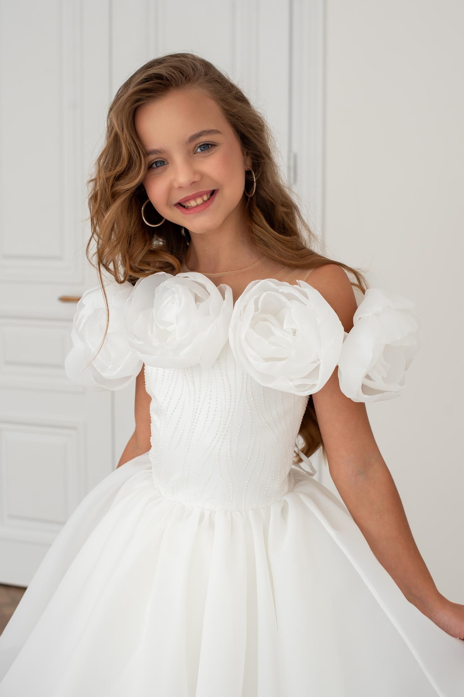 Girls’ Organza Dress with Handmade Bloom Details