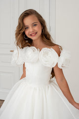 Girls’ Organza Dress with Handmade Bloom Details