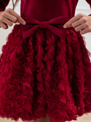 Luxury Velvet & 3D Rose Dress for Girls – Handmade Special Occasion Dress