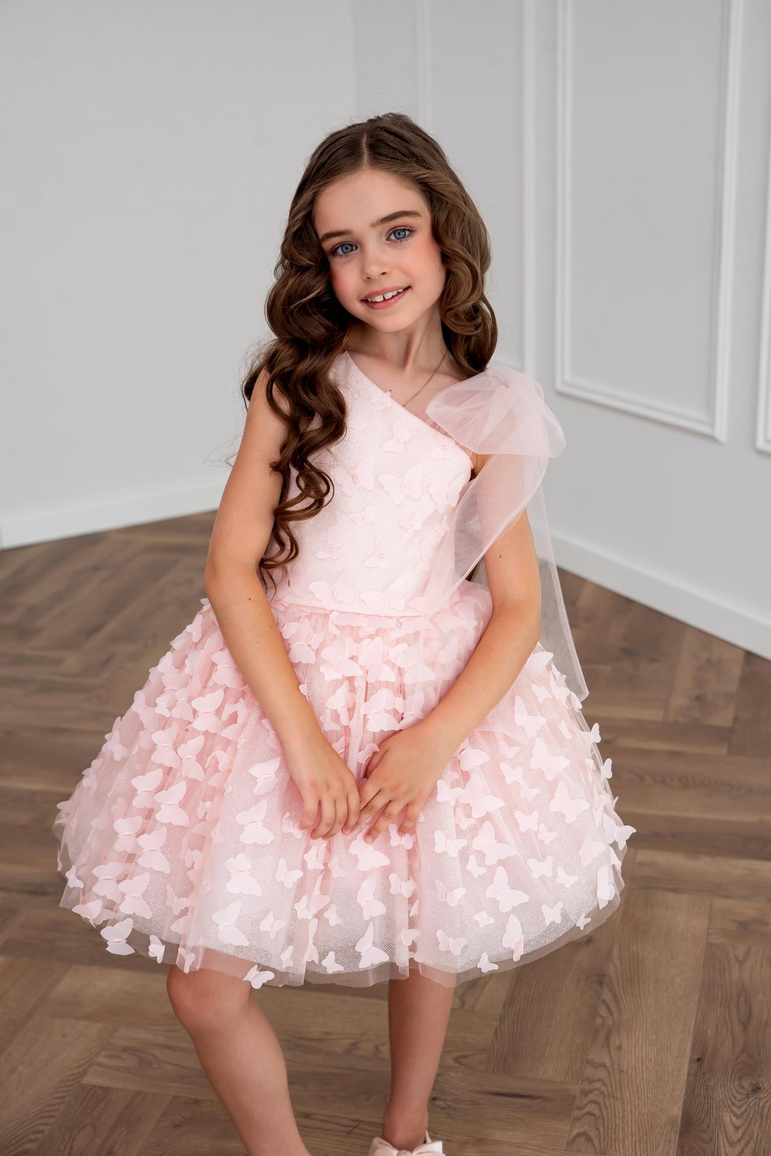 Luxury Pink Butterfly Dress for Girls – Tulle Birthday, Wedding & Flower Girl Dress