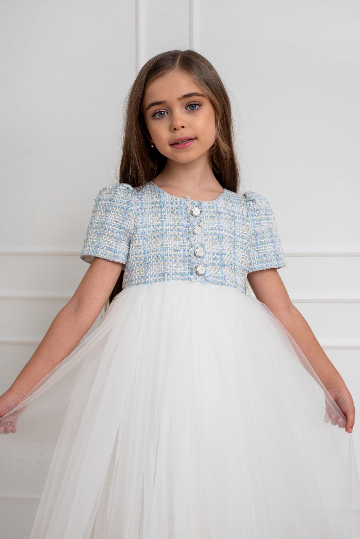 Tweed Festive Dress With Mesh