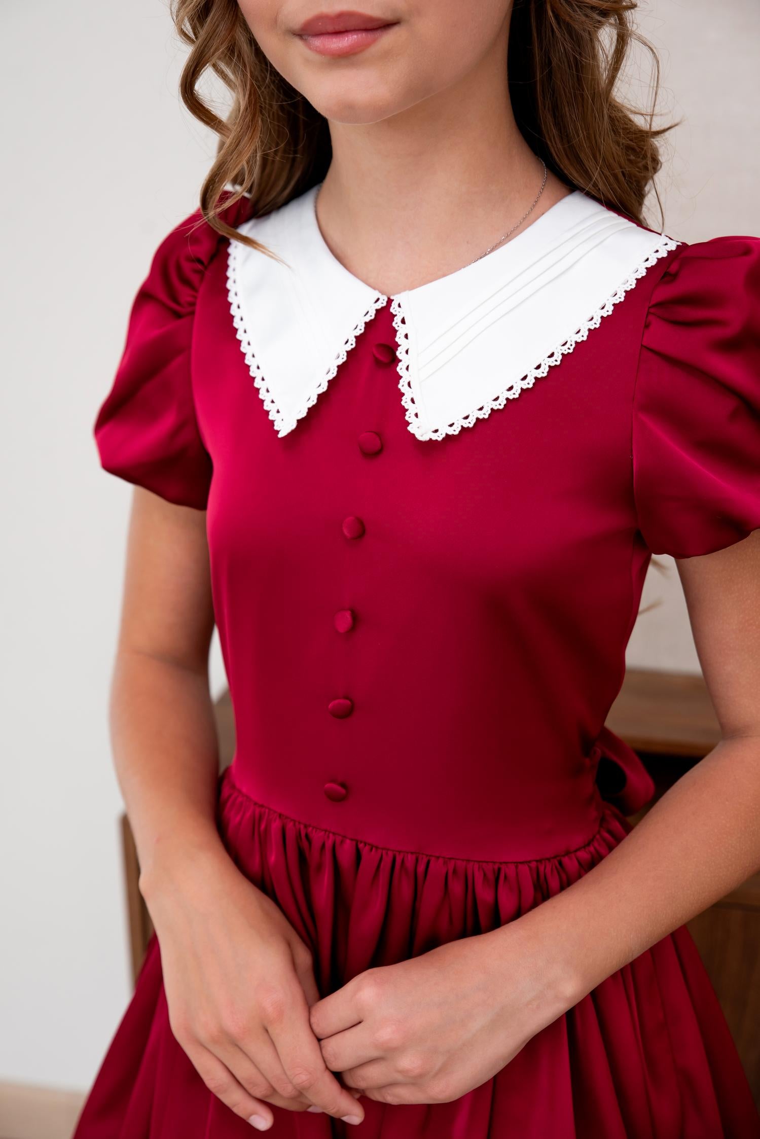 Classic Satin Girls Dress with Peter Pan Collar