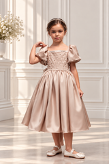 Luxurious Satin Dress with Handmade Embroidery – Soft Silky Lining in Multiple Colors