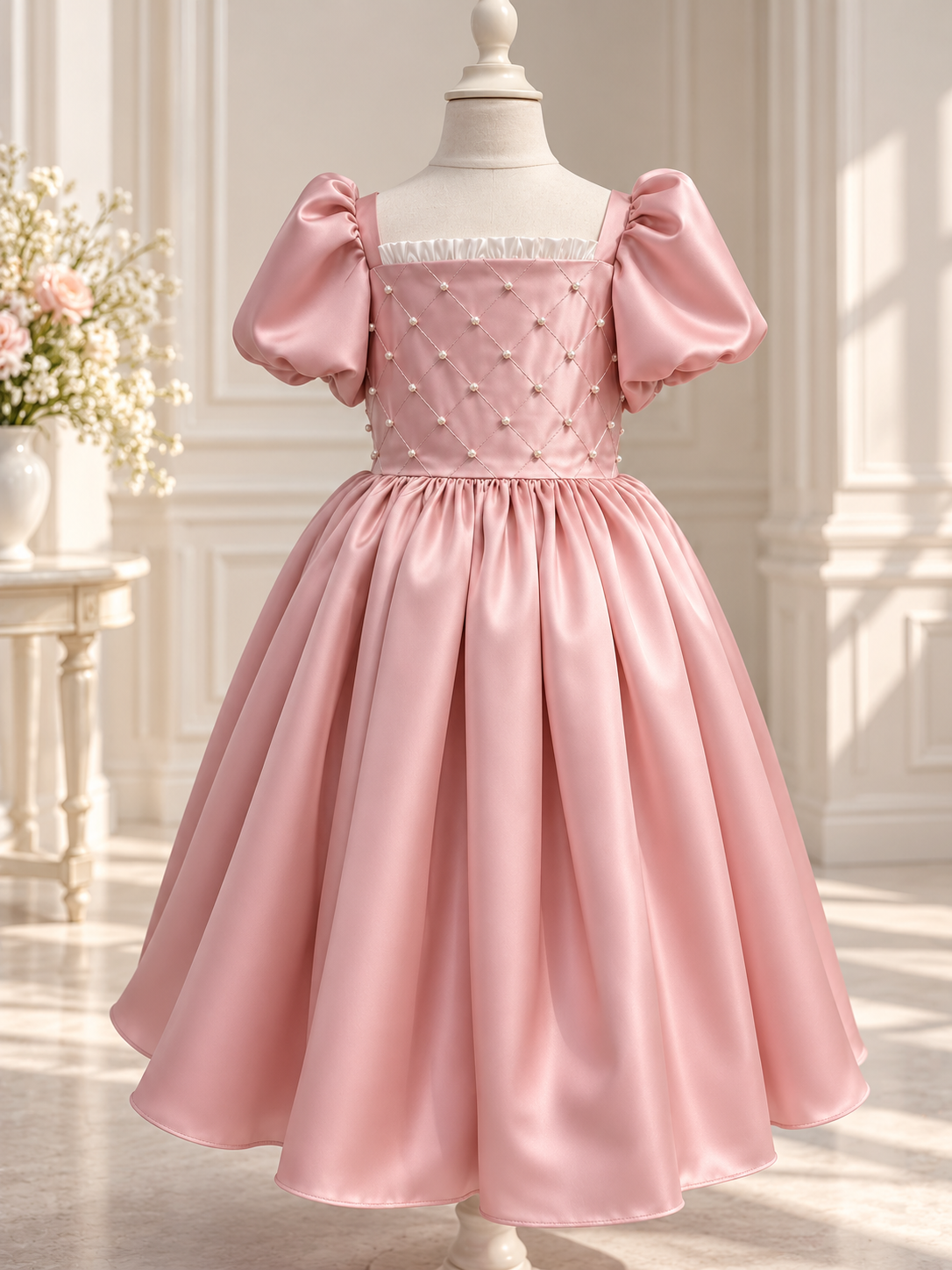 Luxurious Satin Dress with Handmade Embroidery – Soft Silky Lining in Multiple Colors