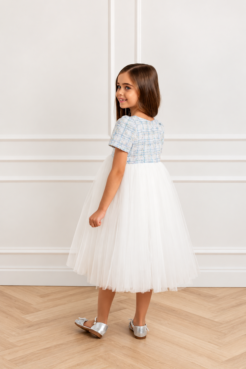Tweed Festive Dress With Mesh