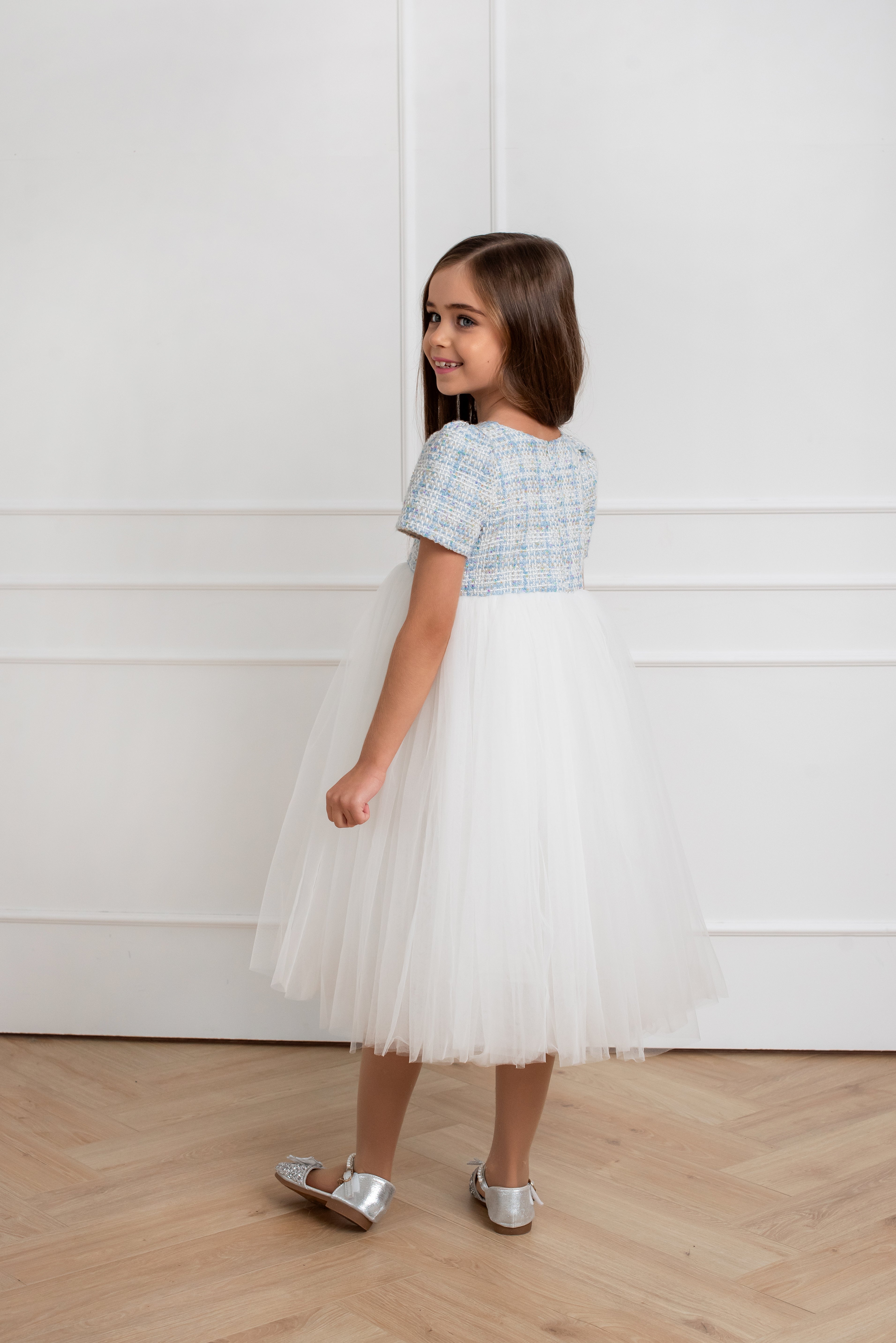 Tweed Festive Dress With Mesh