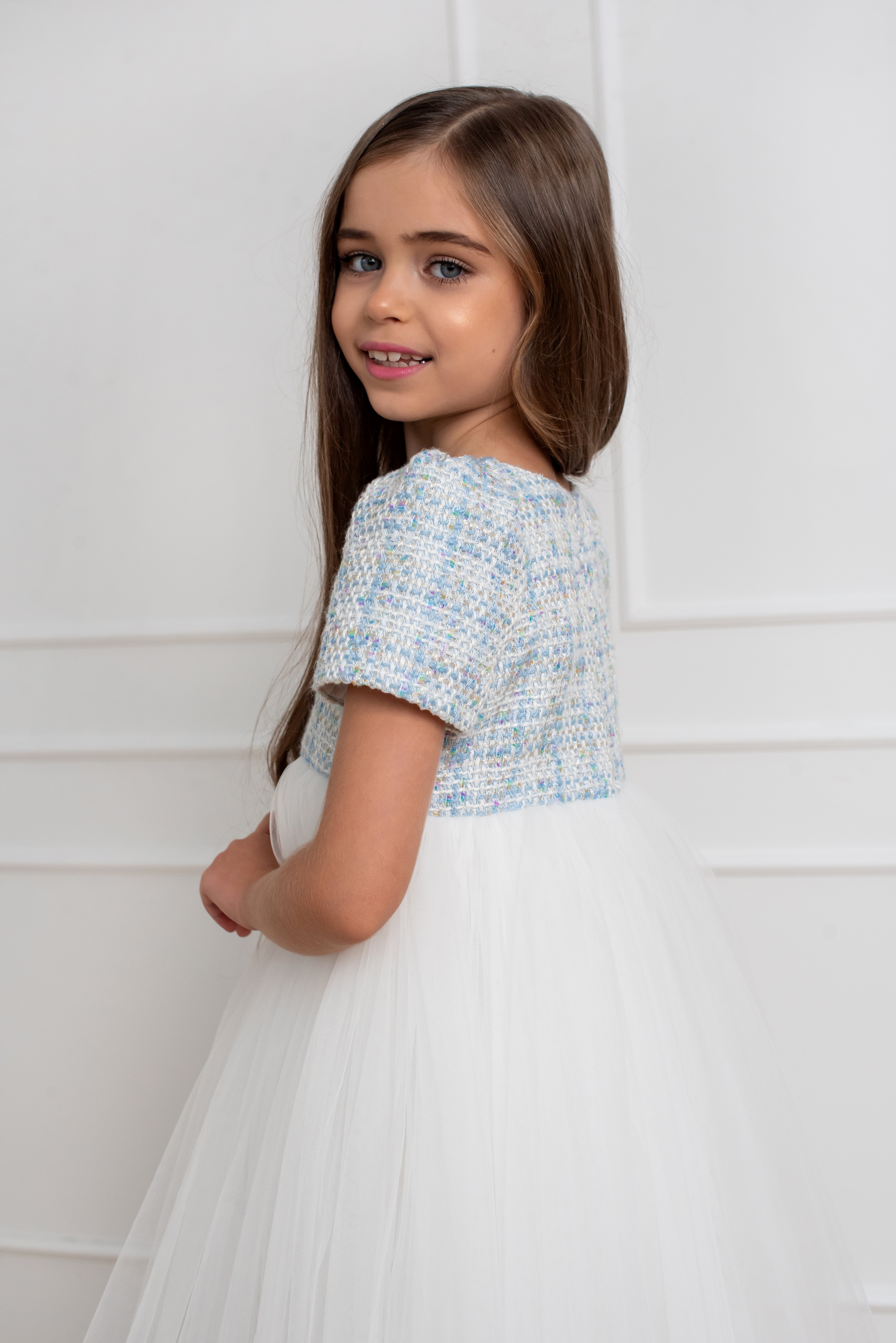 Tweed Festive Dress With Mesh